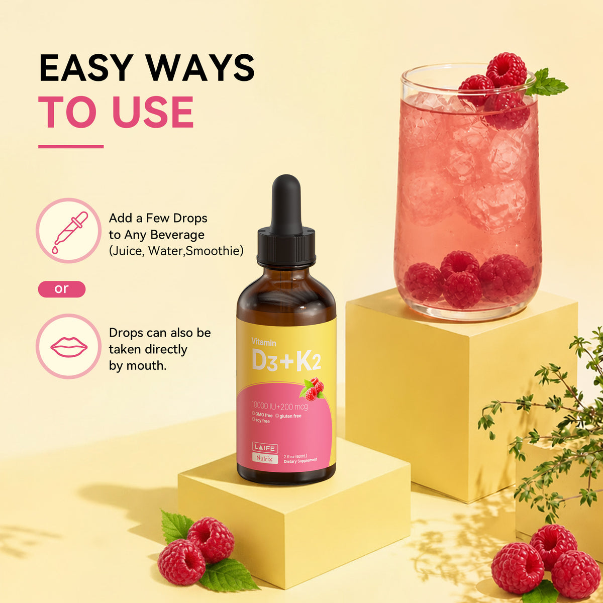 LAIFE Vitamin D3 + K2 (MK-7) Drops